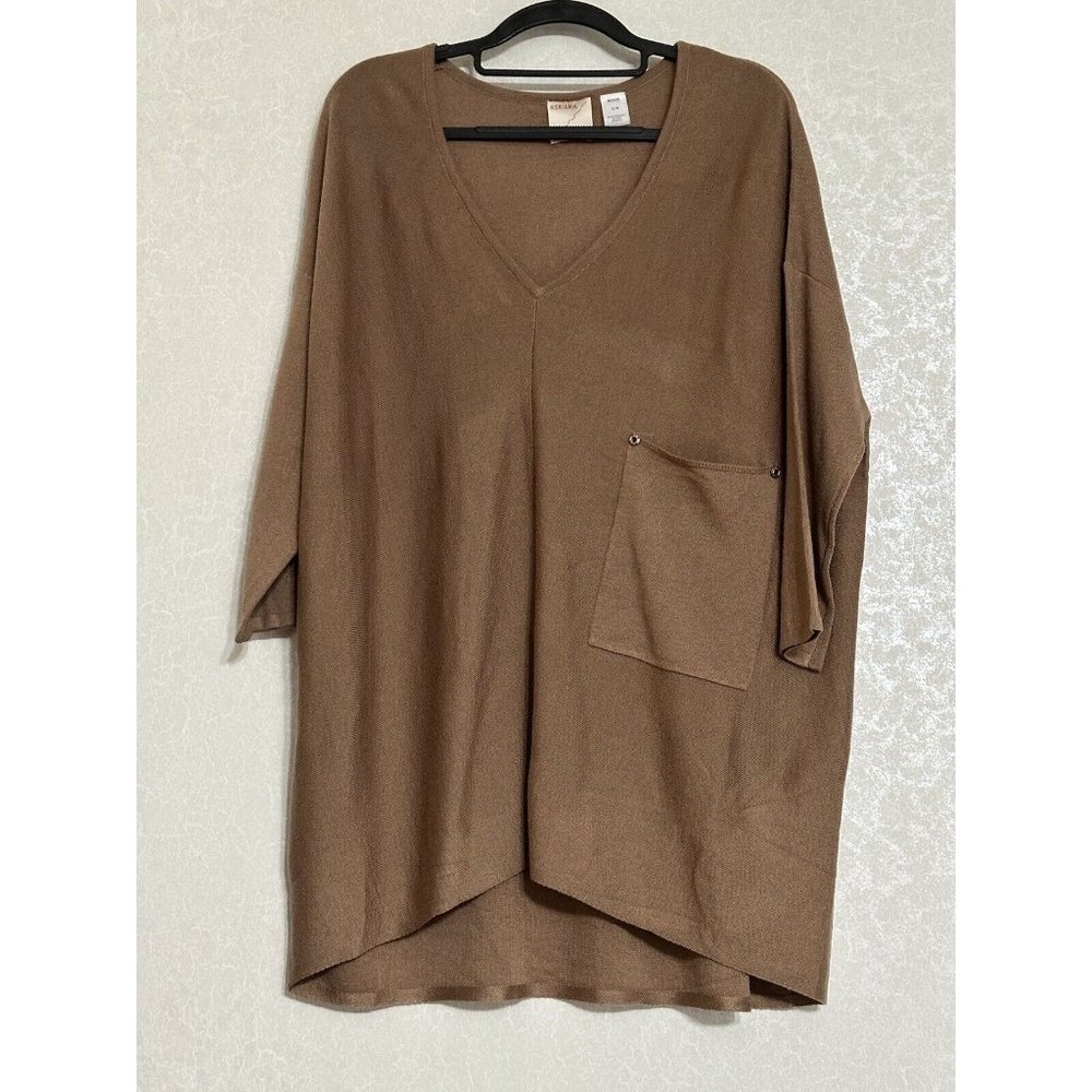 KERISMA Brown 3/4 Sleeve V-Neck Wool Blend Sweater Shirt Oversized High‎ Low S M